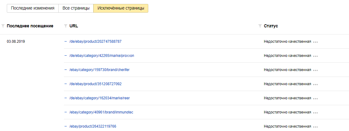 Недостаточно качественные страницы сайта с точки зрения Яндекса
