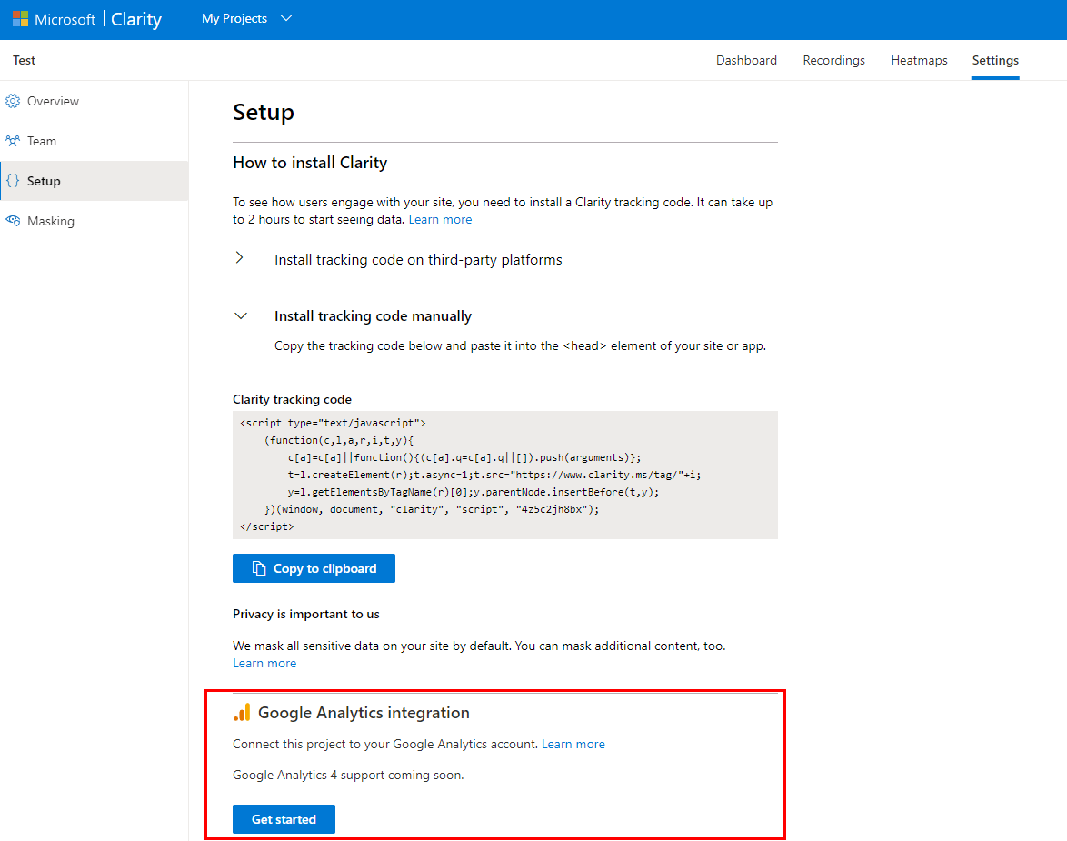 Підключення робочого аккаунта Google Analytics до сервісу Microsoft Clarity