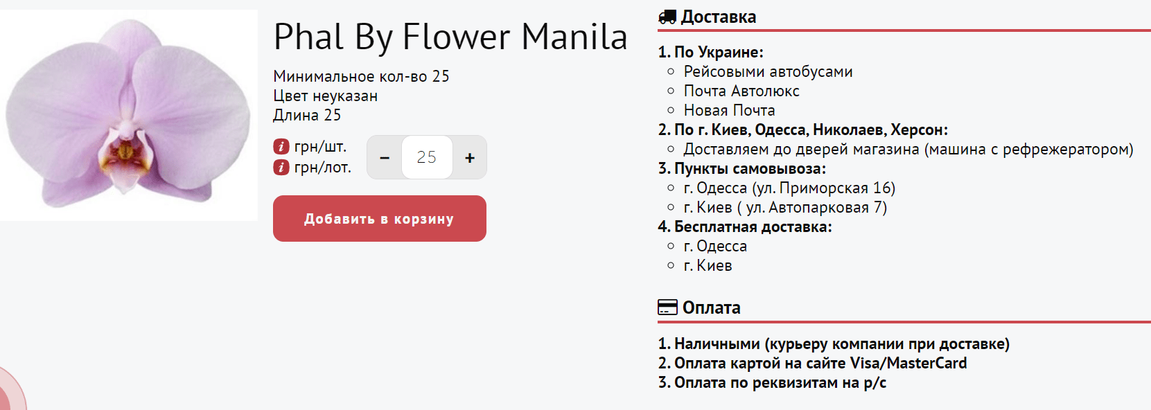 Карточка товара на сайте магазина цветов