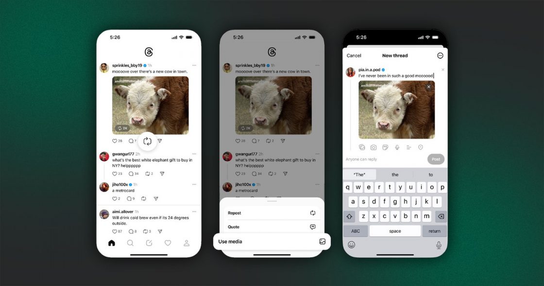 Meta додала функцію повторного поширення медіаконтенту в Threads